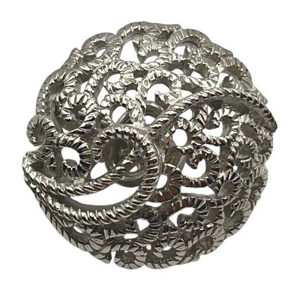 Vintage Trifani Silver Tone Elaborate Etched Swirl Clip On Earrings‎ Elegant - Picture 3 of 4